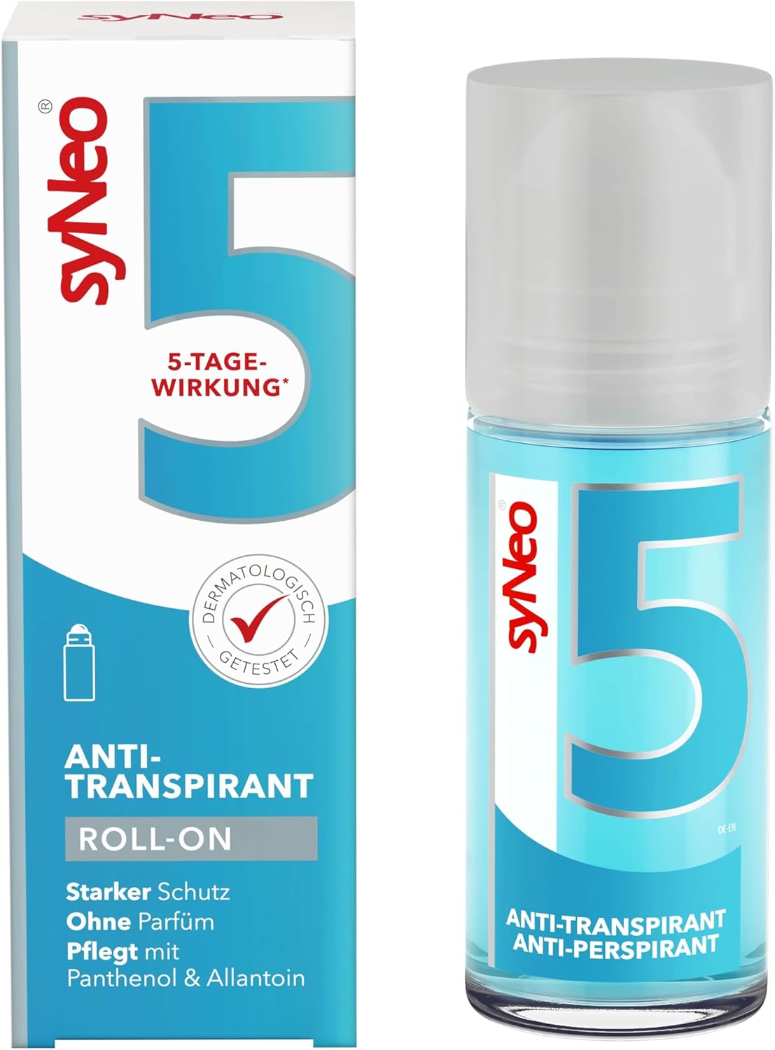 SyNeo 5 Déodorant Roll-On anti-transpirant pour femme et homme, 1 pack (1 x 50 ml)