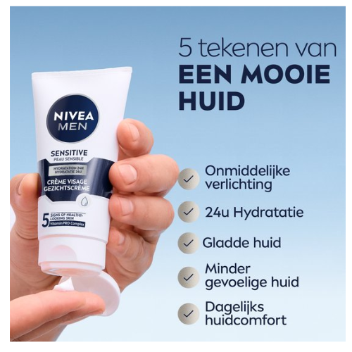 NIVEA MEN Sensitive Dagcrème Gezicht - 24H Hydratatie - Moisturizer - Gezichtscrème - Voordeelverpakking 2 x75 ml