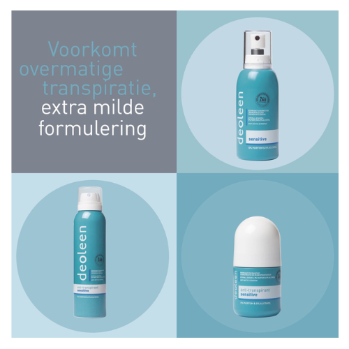 Deoleen Anti-transpirant - Pompspray Sensitive - Voorkomt overmatige transpiratie en transpiratiegeur - 48 uur effectief - 0% parfum & 0% alcohol - Deodorant - 75 ml