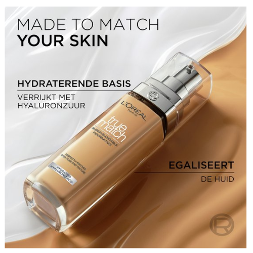 L’Oréal Paris True Match Foundation - 6,5D/W - Natuurlijk Dekkende Foundation met Hyaluronzuur - 30ml - Vegan