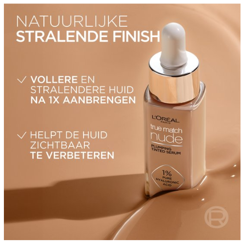 L'Oréal Paris True Match Nude Volumegevend Getint Serum Foundation met hyaluronzuur - 3-4 Light Medium - 30ml - Vegan