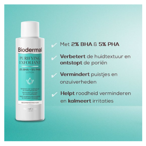 Biodermal Purifying Exfoliant - een milde, effectieve exfoliërende lotion die de huid zuivert zonder te beschadigen - Parfumvrij - 150 ml