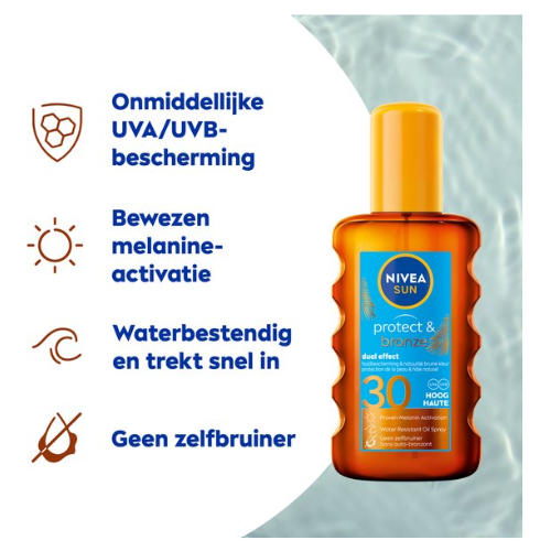 NIVEA SUN Protect & Bronze Zonnebrand Olie Spray SPF 30 - Zonnespray - Waterproof - Zonneolie Met pro-melanine extract - 200 ml