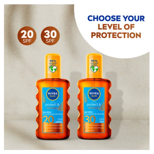 NIVEA SUN Protect & Bronze Zonnebrand Olie Spray SPF 20 - Zonnespray - Waterproof - Zonneolie Met pro-melanine extract - 200 ml