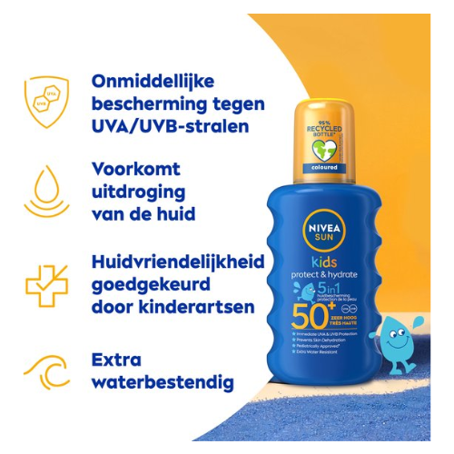 NIVEA SUN Kids Protect & Hydrate Zonnebrand Spray - SPF 50+ - Zonnespray - Met Amandelolie - Hydrateert en Beschermt - 200 ml