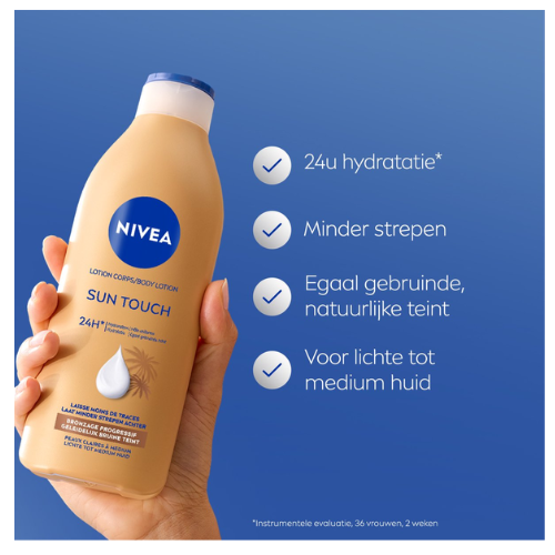 NIVEA Sun Touch Body Lotion - Egaal Gebruinde teint - Hydraterende Lotion - Ginkgo biloba en druivenpitolie - Bruinen zonder Zon - 400 ml