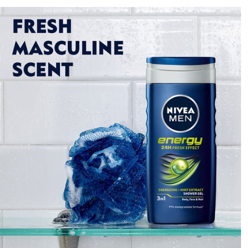 NIVEA MEN Energy Douchegel - 3-in-1 Shower Gel Met Mintextract - Shampoo - Voordeelverpakking - 6 x 250 ml
