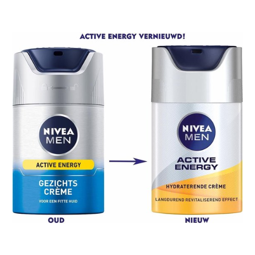 NIVEA MEN Active Energy Gezichtscrème - Dagcrème Normale huid - Moisturizer - Crème Gezicht - Met cafeïne en vitamine+ complex - 50 ml