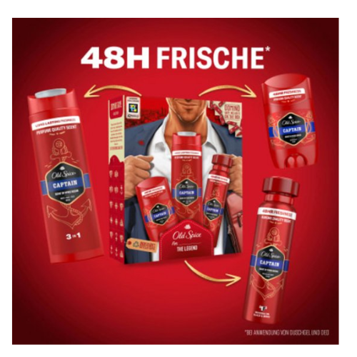 Coffret cadeau Old Spice Captain : Déo Stick 50 ml + Déodorant 150 ml + Gel douche 3 en 1 250 ml