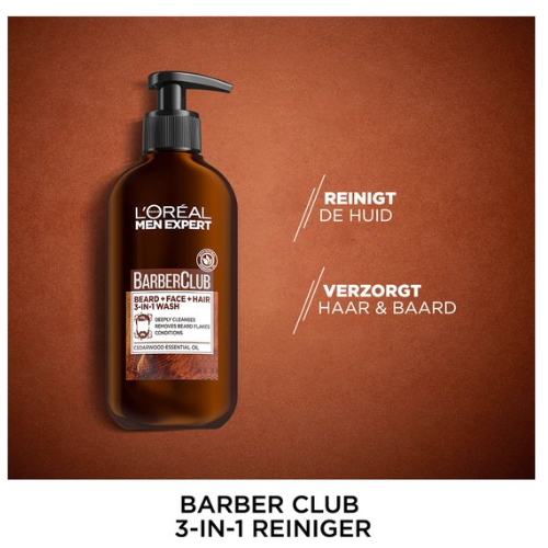Nettoyant visage 3 en 1 BarberClub Men Expert de L'Oréal Paris - 200 ml - Nettoyant barbe, visage et cheveux