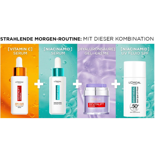 Sérum Niacinamide Revitalift Bright Reveal de L'Oréal Paris - Enrichi en Mélasyl - Contre les taches pigmentaires et le teint terne - 30 ml
