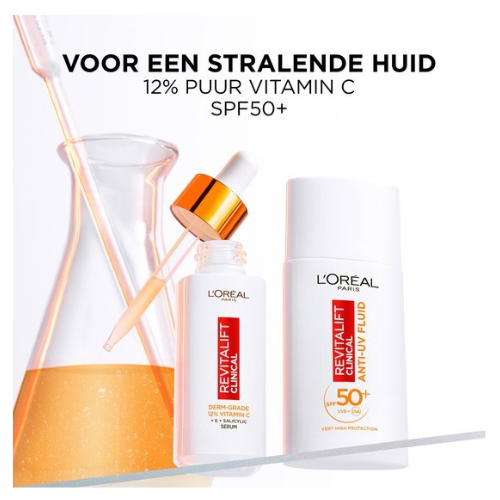 L'Oréal Paris Revitalift Clinical Fluide Anti-UV SPF 50 à la Vitamine C* - Prévient les premiers signes du vieillissement cutané - 50 ml