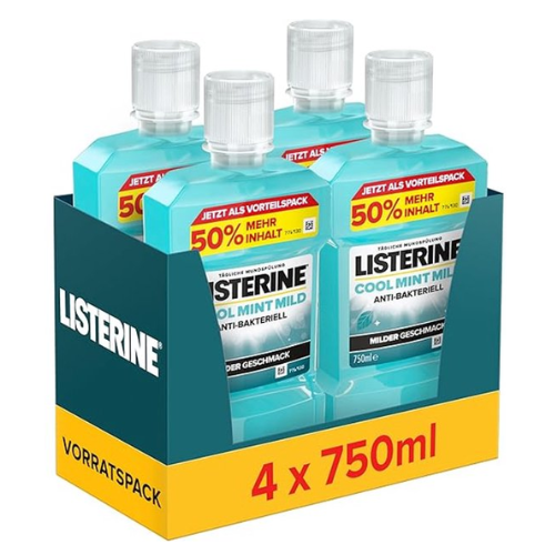 LISTERINE Mondwater Cool Mint Milde Smaak - mondspoeling - zonder alcohol - langdurig frisse adem - 4 x 750ml