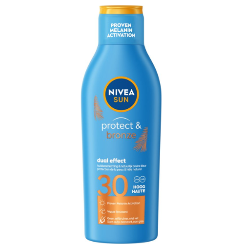 NIVEA SUN Protect & Bronze Zonnebrand SPF 30 - Zonnecrème - Met Pro-melanine Extract - Beschermt en Ondersteunt een Bruine Kleur - Zonnebrandcrème - 200 ml
