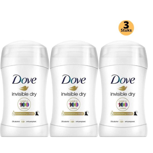 Dove Invisible Dry Deodorant Stick - Anti Transpirant Deo Stick met 0% Alcohol - 48 Uur Zweetbescherming - Deodorant Vrouw - 3-Pack