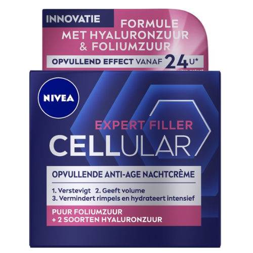 NIVEA CELLular Expert Filler Crème de Nuit Anti-Âge - Tous Types de Peaux - Crème à l'Acide Hyaluronique et à l'Acide Folique - Effet Hydratant et Anti-Rides - 50 ml