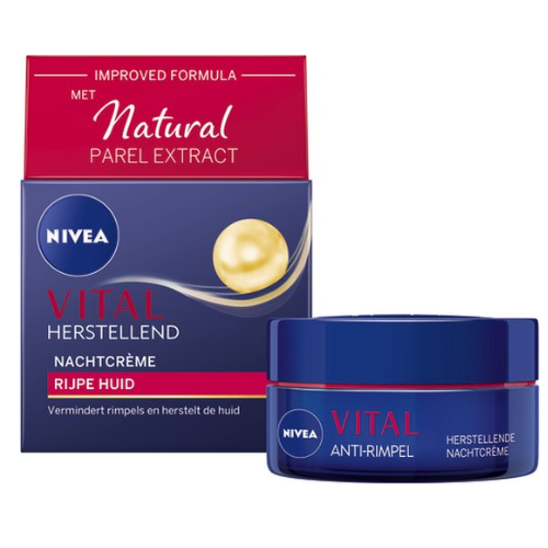 NIVEA VITAL Crème de Nuit Réparatrice Anti-Rides - Peaux Matures - Hydrate et Revitalise - À la Vitamine F, à l'Huile d'Onagre et au Calcium - 50 ml