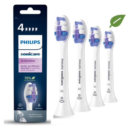 Philips Sonicare Optimal Sensitive - Têtes de brosse de rechange pour brosse à dents électrique - Blanc - Lot de 4 - HX6054/10 - Dents sensibles