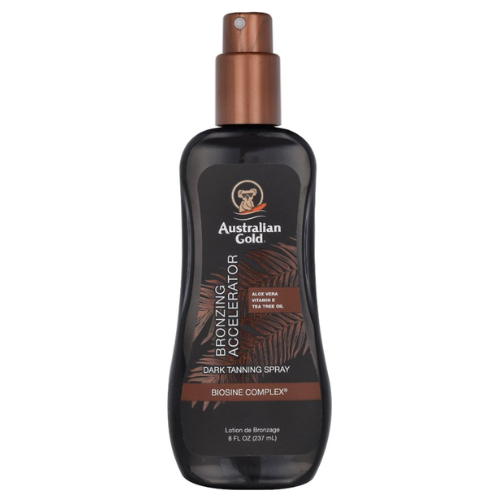 Gel spray accélérateur de bronzage foncé Australian Gold avec poudre bronzante - Protection solaire sans SPF