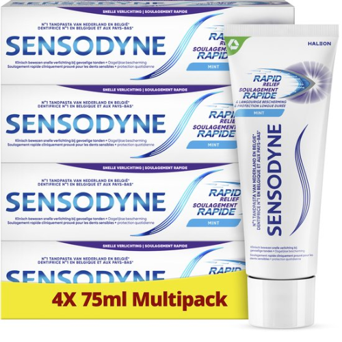 Dentifrice Sensodyne Rapid Relief pour dents sensibles 4x75 ml