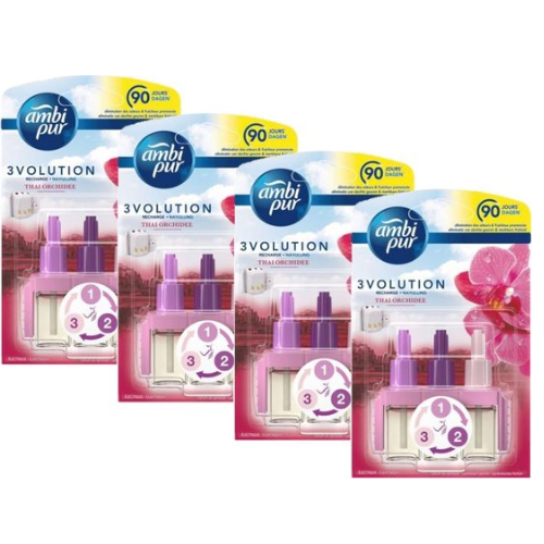 Recharge de désodorisant Ambi Pur 3Volution Orchidée Thaïlandaise 4 x 20 ml