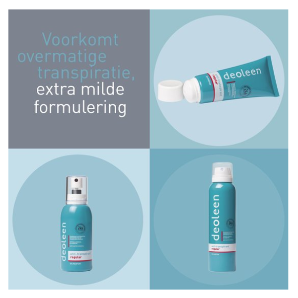 Deoleen Anti-transpirant - Crème Regular - Voorkomt overmatige transpiratie en transpiratiegeur - 24 uur effectief - 0% parfum - Dermatologisch getest - Deodorant - 50 ml