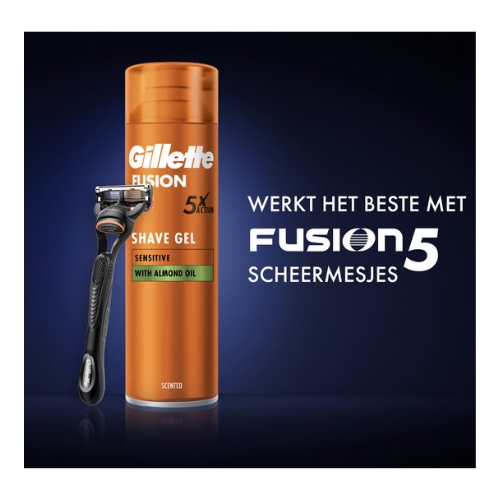 Gel de rasage Gillette Fusion - À l'huile d'amande - Pour peaux sensibles - Pack économique 6 x 200 ml