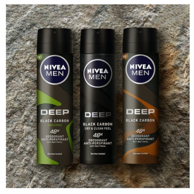 NIVEA MEN Deep Amazonia Deodorant Spray - 48 uur bescherming - Met black carbon - Antibacterieel - Amazonia-geur - 150ml