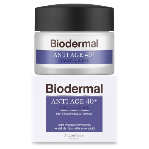 Crème de nuit Biodermal Anti-Âge 40+ - Crème de nuit à la niacinamide et aux peptides - Restaure l'état de la peau et la raffermit - 50 ml