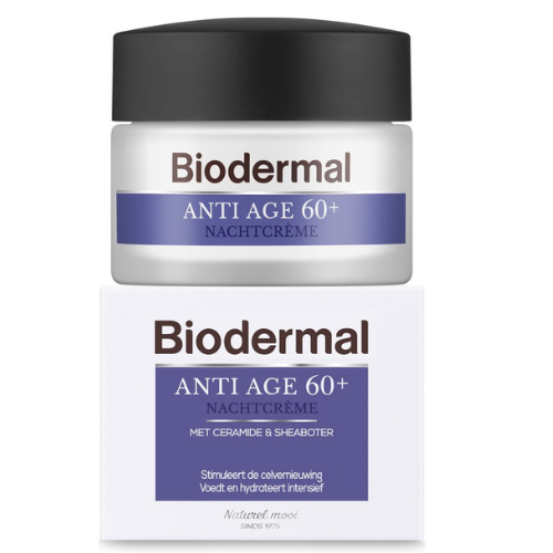 Biodermal Anti Age crème de nuit 60+ - Crème de nuit à la niacinamide et au beurre de karité - Nourrit et hydrate intensément - Crème de nuit anti-rides pour femme - 50 ml