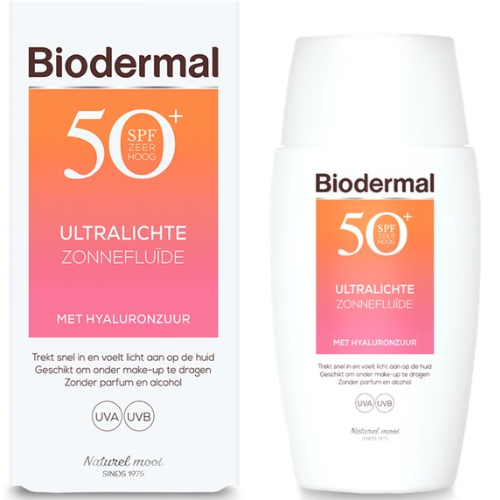 Fluide solaire ultra-léger Biodermal - Protection solaire SPF 50+ - à l'acide hyaluronique - Protection solaire visage