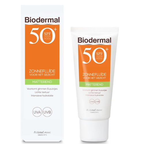 Biodermal Sunscreen - Fluide Solaire Matifiant Visage SPF 50 - 40 ml - Prévient brillance et boutons