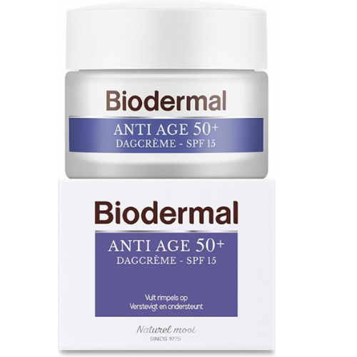 Biodermal Anti Age crème de jour 50+ - Crème de jour à l'acide hyaluronique et à la vitamine E - avec - SPF15 - Aide à réduire les rides - 50 ml