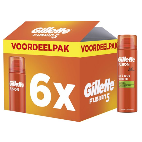 Gel de rasage Gillette Fusion - À l'huile d'amande - Pour peaux sensibles - Pack économique 6 x 200 ml