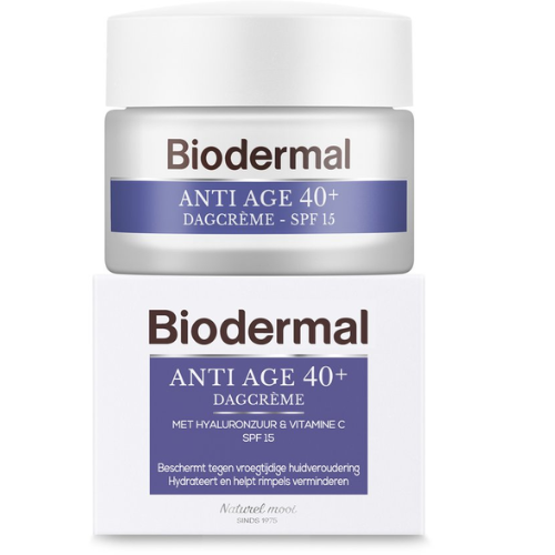 Biodermal Anti Age crème de jour 40+ - Crème de jour à l'acide hyaluronique et à la vitamine C - avec SPF15 - crème anti-rides femme - 50 ml