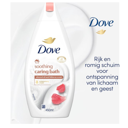Dove Soothing Caring Bath Badcrème - Amandelolie & Hibiscus - Voordeelverpakking - 6 x 450ml