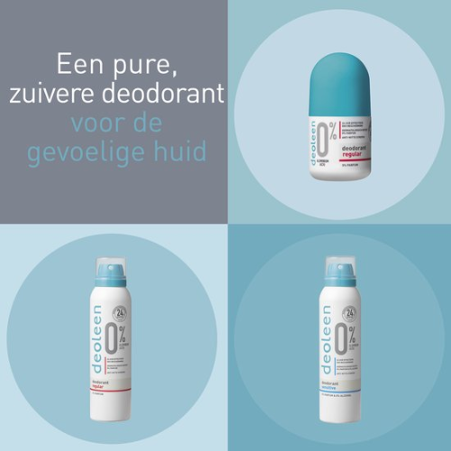 Deoleen 0% Aluminium - Deodorant Regular Roller - 24 uur effectieve bescherming - 0% parfum - Dermatologisch getest - Anti-witte strepen - 50 ml