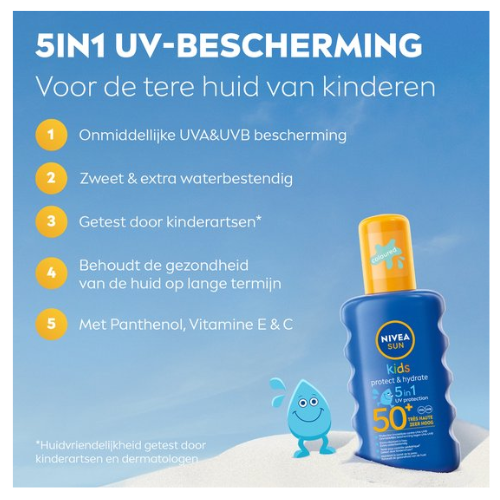 NIVEA SUN Kids Protect & Hydrate Zonnebrand Spray - SPF 50+ - Zonnespray - Met Amandelolie - Hydrateert en Beschermt - 200 ml