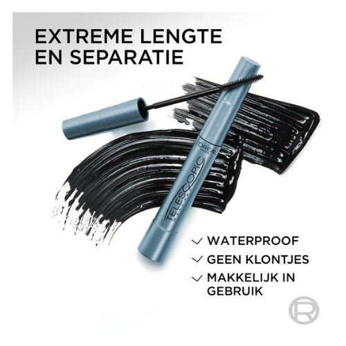 L’Oréal Paris Telescopic Mascara Waterproof - Lengte mascara voor zichtbaar langere wimpers - Volume zonder klontjes - Zwart - 8ml - voordeelverpakking - 3 Stuks