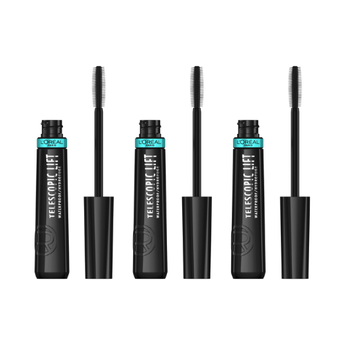 L'Oréal Paris Telescopic Lift Mascara Waterproof - Lange, gelifte wimpers en volume +5mm - Verrijkt met ceramidencomplex - Zwart - 9,9ML - voordeelverpakking - 3 Stuks