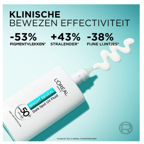 L'Oréal Bright Reveal Dark Spot Fluid Hydratant UV avec SPF 50+ - pour un teint plus éclatant - Réduit et corrige les taches pigmentaires - 50 ml