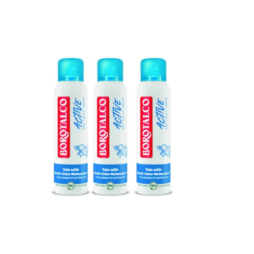 Borotalco - Deodorant Spray - Active - Sea Salts Fresh - 0% Alcohol - 150 ml - Voordeelverpakking - 3 stuks