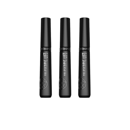 L'Oréal Paris Telescopic Lift Mascara - Mascara voor lange, gelifte wimpers en volume - Verrijkt met ceramidencomplex - Extra Black - Vegan - 9,9ML - voordeelverpakking - 3 Stuks