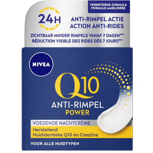NIVEA Q10 POWER Crème de Nuit Anti-Rides - Tous types de peau - Crème Enrichie en Q10 et Créatine - 50 ml