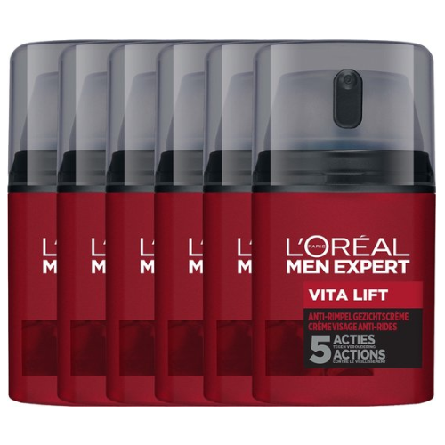 L'Oréal Paris Men Expert Vita Lift Crème Visage Hydratante - 6 x 50 ml - Pack Économique - Anti-rides