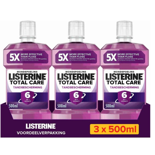 LISTERINE Bain de bouche Total Care Protection dentaire - Bain de bouche - Protection complète pour des dents fortes - 3 x 500 ml