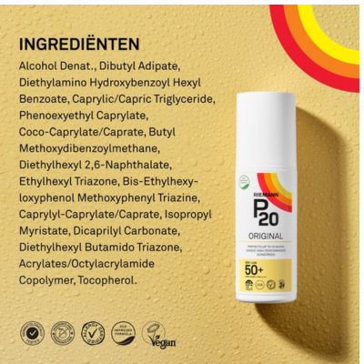 P20 Original SPF 50+ - Zonnebrand Spray - Tot 10 uur zonbescherming - Hoge UVA-bescherming - Zeer waterbestendig - 100% parfumvrij - factor 50+ - 175 ml