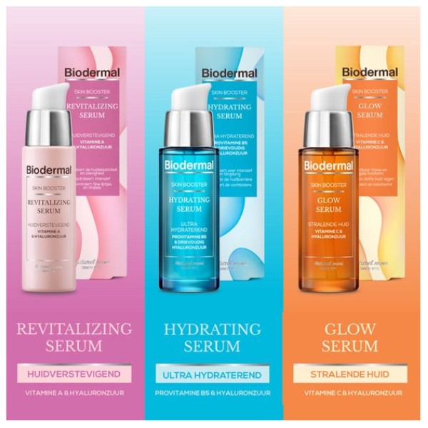 Biodermal Hydrating Serum - Skin Booster Gezichtsserum, Ultra Hydraterend met Provitamine B5 en drievoudig Hyaluronzuur, Hydrateert zeer intensief en langdurig, Versterkt de huidbarrière, Verbetert de vochtbalans - 3x 30 ml