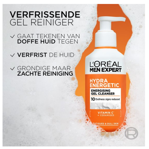 L'Oréal Paris Men Expert Hydra Energetic Energising Gel Cleanser - voor de doffe vermoeide huid - met Vitamine C* & Ceramiden - voordeelverpakking 6x 260ml