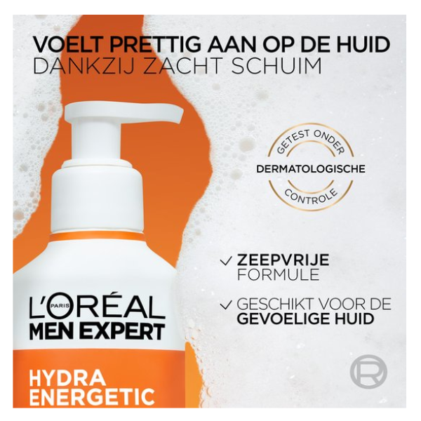 L'Oréal Paris Men Expert Hydra Energetic Energising Gel Cleanser - voor de doffe vermoeide huid - met Vitamine C* & Ceramiden - voordeelverpakking 6x 260ml